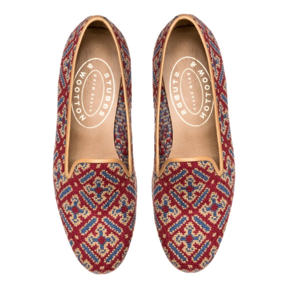 Stubbs & Wooton Cuenca slipper - leather red and blue flats